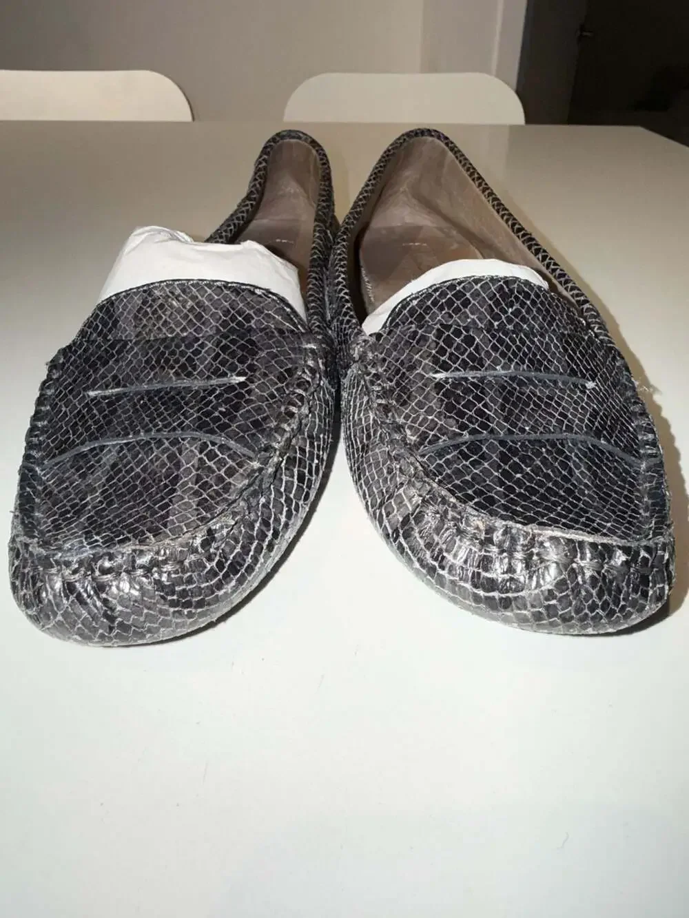 Massimo Dutti Snakeskin Print Leather Loafers Size 41